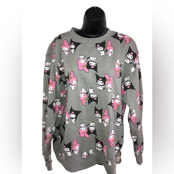 Hello Kitty Kuromi & My Melody gray graphic print sweatshirt size medium new - Picture 6 of 11